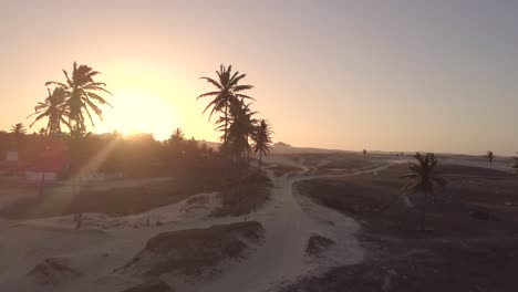 Drone-shot-of-sand-dune-landscape-in-Combuco,-Brazil