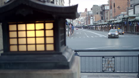 Early-morning-beautiful-Japanese-old-town-with-traditional-wooden-lantern-in-the-view-in-Kyoto,-Japan-soft-lighting
