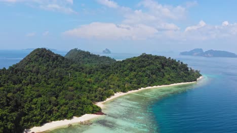 Aerial-orbit-shot-of-beautiful-tropical-island-on-Andaman-Sea-in-Thailand---Koh-Kradan