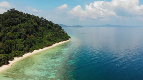 Aerial-dolly-shot-of-beautiful-tropical-island-on-Andaman-Sea-in-Thailand---Koh-Kradan