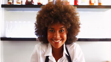 Portrait-of-confident-waitress-standing-at-counter