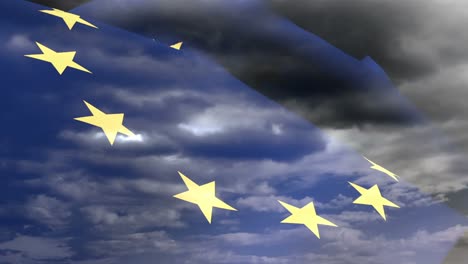 Flag-of-Europe-waving-against-sky-and-clouds-4k