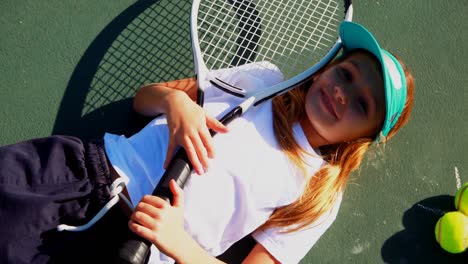 Portrait-of-cute-schoolgirls-relaxing-in-tennis-court-4k