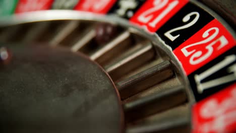 Close-up-of-spinning-roulette-wheel-on-poker-table-4k