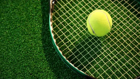 Close-up-of-tennis-ball-on-racket-4k