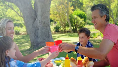 Happy-family-having-juice-in-park-4k