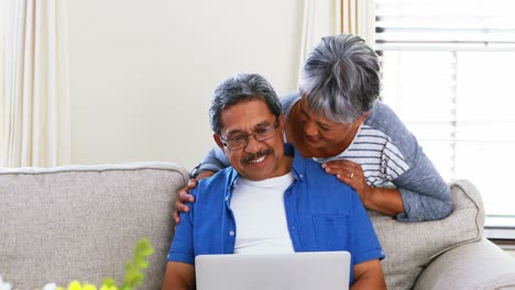 Seniorenpaar-Benutzt-Laptop-Im-Wohnzimmer-4k