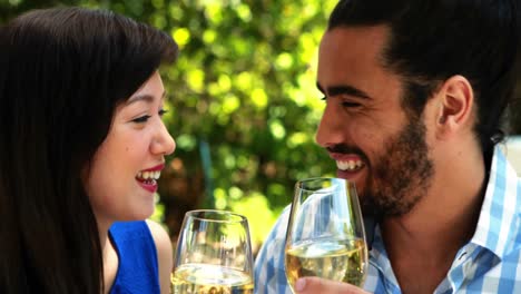 Couple-interacting-with-each-other-while-having-glasses-of-wine-4k