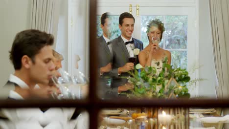 Bride-and-groom-toasting-their-glasses-with-guests-4K-4k