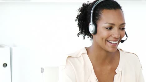 Beautiful-businesswoman-with-headset-on