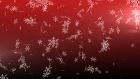 Snowflakes-falling-against-red-background