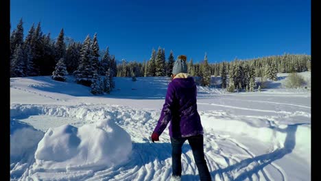 Woman-skating-on-snowy-landscape-4k
