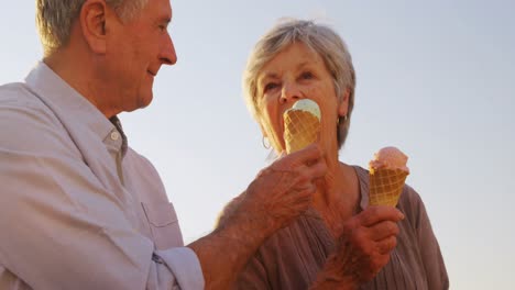 Senior-couple-having-ice-cream-at-promenade-4k