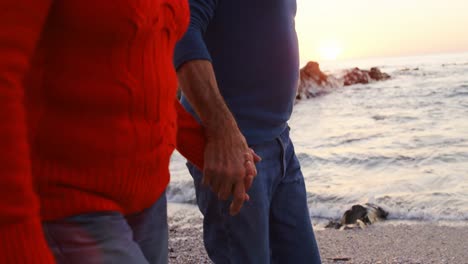 Senior-couple-walking-hand-in-hand-in-the-beach-4k