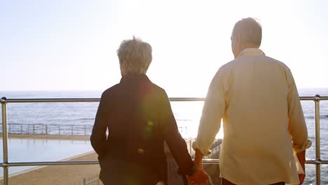 Senior-couple-standing-at-promenade-on-a-sunny-day-4k