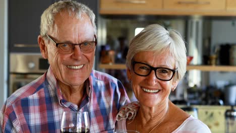 Senior-couple-with-wine-glass-looking-at-camera-4k