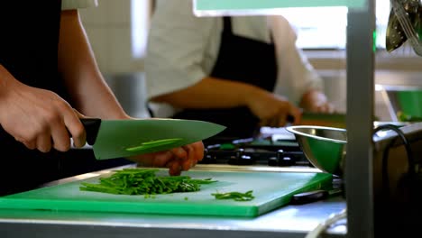 Chef-cutting-vegetables-in-kitchen-at-restaurant-4k