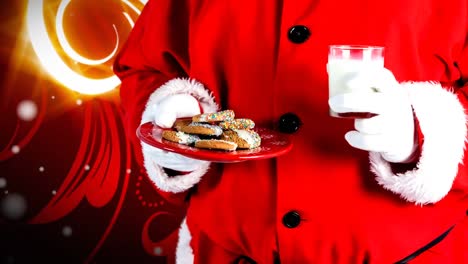 Santa-Comiendo-Galletas-Y-Leche-Con-Patrones-Navideños-Brillantes