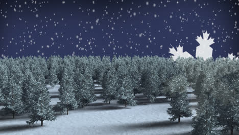 Winter-forest-with-Christmas-snowflakes-falling