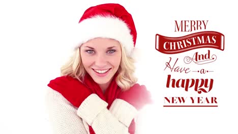 Merry-Christmas-and-Happy-New-Year-text-with-beautiful-cozy-Santa-woman