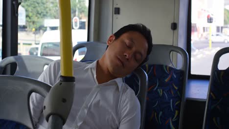 Male-commuter-sleeping-while-travelling-in-bus-4k