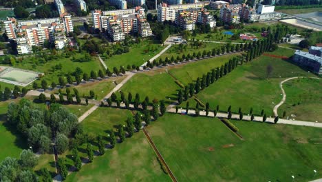 Aerial-view-of-cross-park-in-the-city-4k