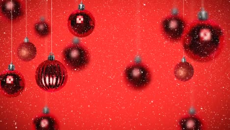 Digital-animation-of-Christmas-bauble-against-red-background-4k