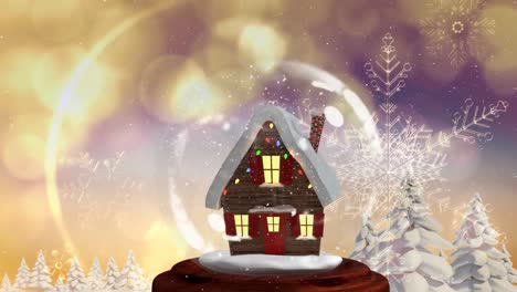 Süße-Weihnachtsanimation-Der-Hütte-In-Der-Schneekugel-Im-Magischen-Wald-4k