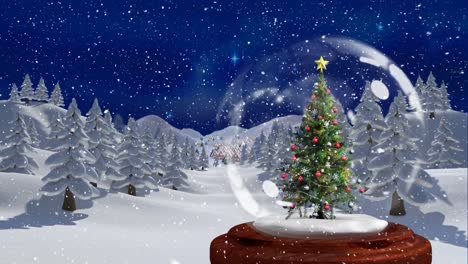 Hermosa-Animación-Navideña-Del-árbol-De-Navidad-En-El-Bosque-Mágico-Por-La-Noche-4k