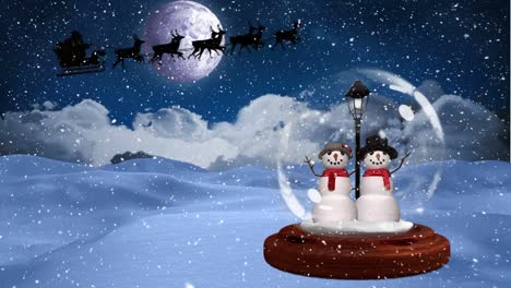 Digital-animation-of-snowman-couple-in-snow-globe-4k