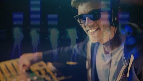 Digital-animation-showing-smiling-disco-jockey-mixing-music-in-pub