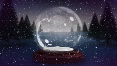 Animación-Digital-De-Destellos-De-Brillo-Azul-Que-Se-Mueven-Alrededor-Del-Globo-De-Nieve-En-Un-Bosque-Mágico-4k
