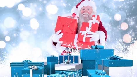 Weihnachtsmann-Mit-Weihnachtsgeschenken-Kombiniert-Mit-Fallendem-Schnee