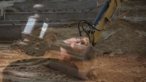 Digital-animation-of-excavator-digging-soil-at-construction-site-4k
