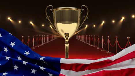 Trofeo-En-Alfombra-Roja-Con-Video-De-Bandera-Americana.