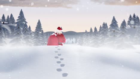 Santa-clause-wandering-through-snowscape-combined-with-falling-snow