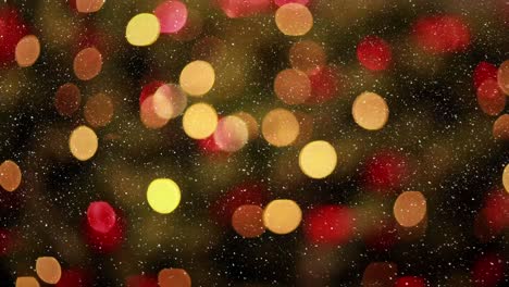 Videokomposition-Mit-Fallendem-Schnee-über-Verschwommenem-Video-Von-Weihnachtsbaumbeleuchtungen