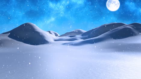 Paisaje-Invernal-Con-Luna-Llena-Y-Nieve-Que-Cae