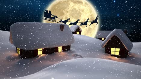 Video-composition-with-snow-over-night-winter-scenery-with--santa-on-sleigh
