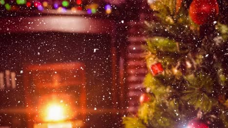 Salón-Borroso-Decorado-Para-Navidad-Combinado-Con-Nieve-Que-Cae
