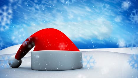 Sombrero-De-Navidad-En-El-Paisaje-Invernal-Y-La-Nieve-Que-Cae