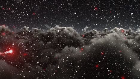 Videokomposition-Mit-Fallendem-Schnee-über-Der-Sichtbarmachung-Einer-Sternspur-über-Wolken-In-Der-Nacht