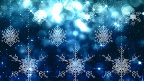 Fallender-Schnee-Mit-Bokeh-Lichtweihnachtskreisen-Und-Schneeflocken