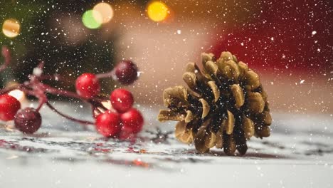 Fallender-Schnee-Mit-Weihnachtlichem-Tannenzapfen