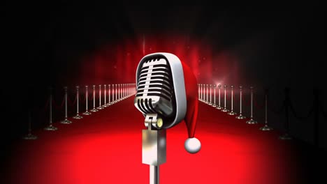 Mikrofon-Mit-Blinkenden-Lichtern-Und-Rotem-Teppich-Und-Weihnachtsmütze
