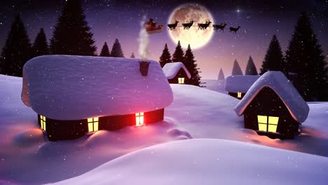 Composición-De-Video-Con-Nieve-Sobre-Paisajes-Invernales-Por-La-Noche