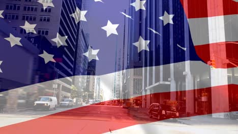 Digital-animation-of-American-flag-swaying-in-the-wind-against-the-city-4K