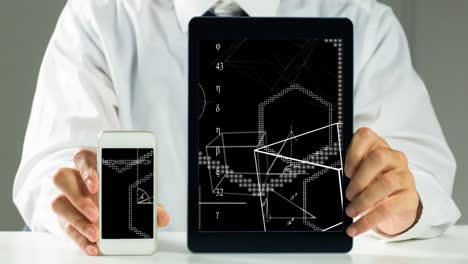 Digital-animation-of-businessman-holding-tablet-4k