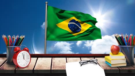 Brasilien-Flagge-Mit-Schulmaterial
