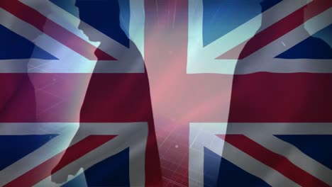 Flagge-Des-Vereinigten-Königreichs-Und-Männer-Zu-Fuß